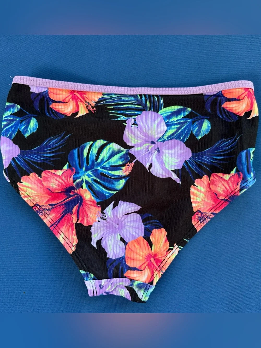 Justice Tropical Floral Two-Piece Swim Set - Purple & Coral Hibiscus Size 10